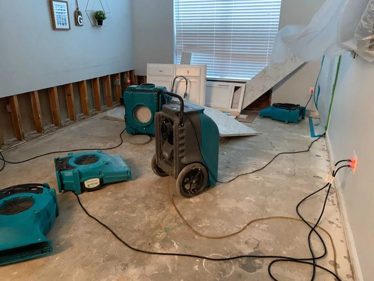 Dehumidifier in flood-cut room for Water Damage Restoration in Flint